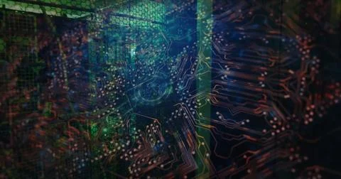 Image of our vision text over reading glass and server room Stock Photos