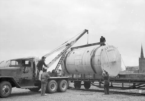 Image of overloading a milk boiler from the cooperative dairy factory in O... Stock Photos