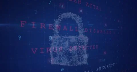 Image of padlock and cloud icon over data processing on blue background 스톡 사진