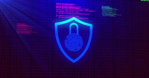 Image of padlock and data processing over black background Illustrazione stock