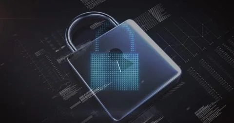 Image of padlock and data processing on black background イラスト素材