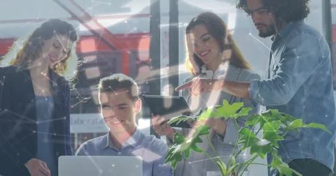 Image of padlock and data processing over diverse business people in office Stock Illustration