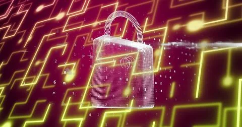 Image of padlock and data processing over network of connections 스톡 일러스트