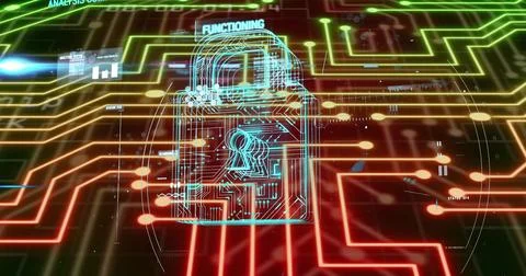 Image of padlock and data processing over network of connections Stock Photos