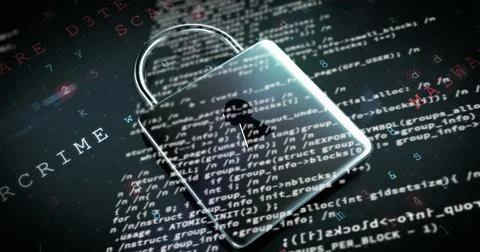 Image of padlock and data processing on black background Stockfoto's