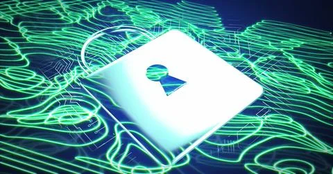 Image of padlock and data processing and network of connections 스톡 사진