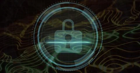 Image of padlock and data processing and network of connections Stockfoto's