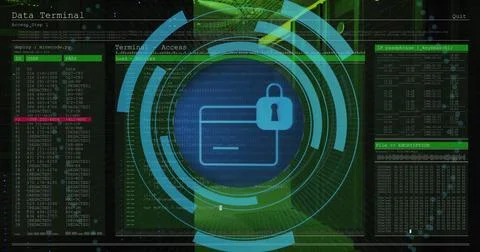 Image of padlock and data processing over computer servers Stock Photos