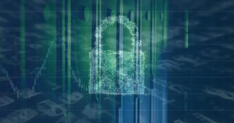 Image of padlock and data processing over computer servers 写真素材