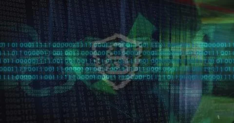 Image of padlock and data processing over server room 写真素材