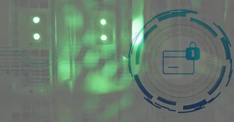 Image of padlock and digital data processing over computer servers Foto stock