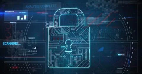 Image of padlock and digital data processing over computer servers Stockfoto's