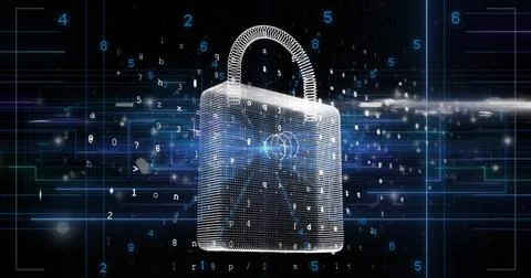 Image of padlock and digital data processing over computer servers Stock Photos
