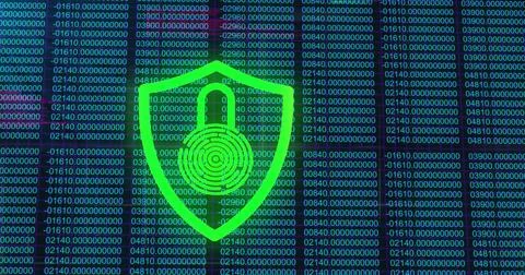 Image of padlock and shield illuminating over changing numbers 스톡 일러스트