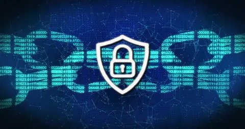 Image of padlock, chain and data processing over dark background Stock Photos