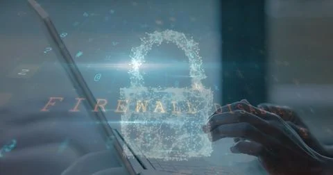 Image of padlock, cloud, texts, letters, symbols, cropped hands of caucasian man Stock Photos