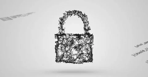 Image of padlock of connections and data processing on white background 스톡 사진