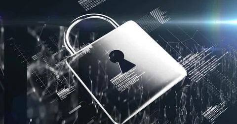 Image of padlock, digital data processing Stock Photos