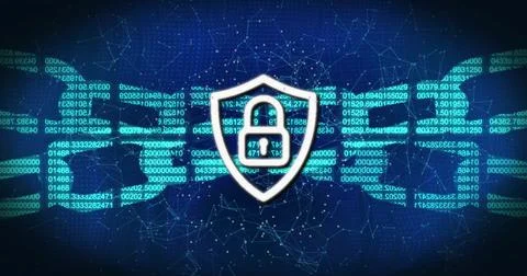Image of padlock icon and chain with data processing over connections on black Stock Illustration