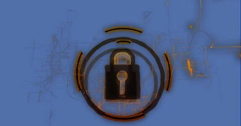 Image of padlock icon and data processing over blue background Stock Illustration