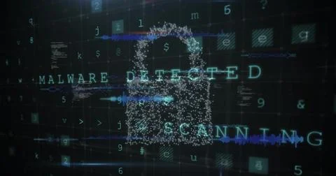 Image of padlock icon and data processing on black background 写真素材