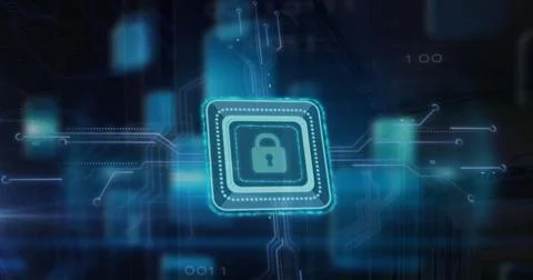 Image of padlock icon and digital data processing over computer circuit board イラスト素材