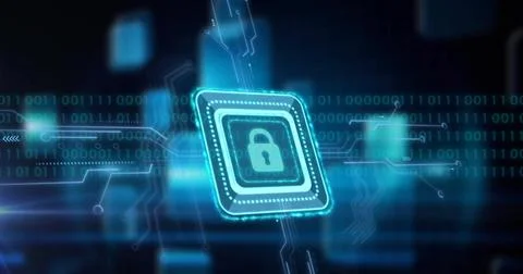 Image of padlock icon, binary coding data processing over circuit board イラスト素材