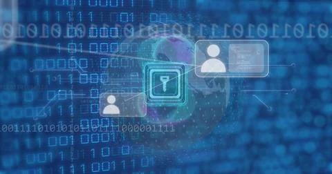 Image of padlock icon over binary coding data processing Stock Photos