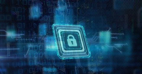 Image of padlock icon over computer circuit board and data processing Stock Illustration
