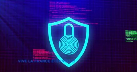 Image of padlock icon over data processing on blue background Illustrazione stock