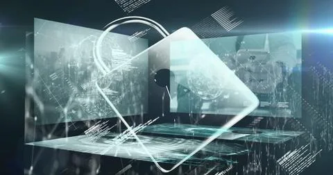 Image of padlock icon over data processing on black background Stock Illustration