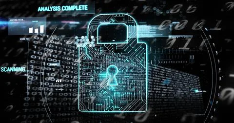 Image of padlock icon over data processing on black background Stock Photos
