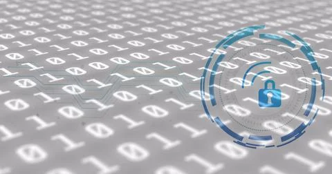 Image of padlock icon over data processing on white background Stock Photos