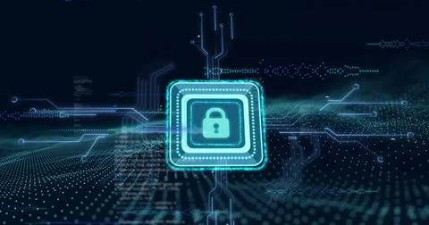 Image of padlock icon over data processing Stock Photos