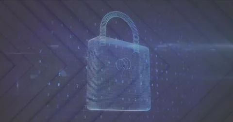 Image of padlock icon over data processing and shapes on black background Stock Photos