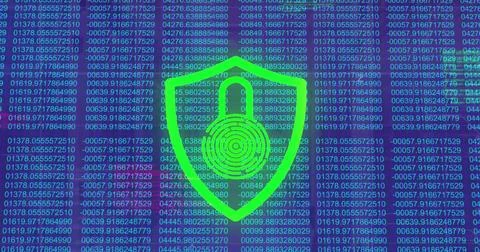 Image of padlock icon over data processing Stock Photos