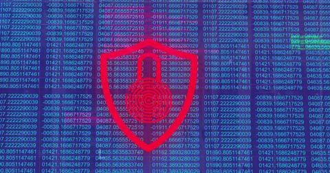 Image of padlock icon over data processing Foto stock