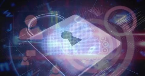 Image of padlock icon over data processing on black background Stock Photos