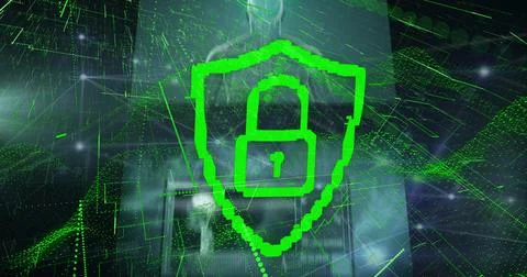 Image of padlock icon over network of connections and data processing Stockillustratie