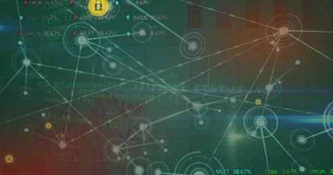 Image of padlock icon over network of connections and data processing on bl.. Foto stock