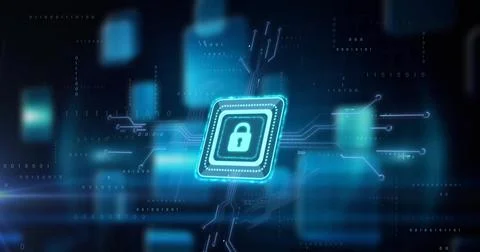 Image of padlock icon over network and processing data on dark background Foto stock