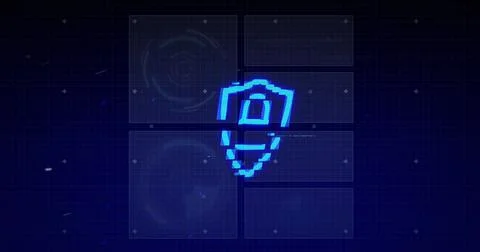Image of padlock icon over scope scanning and data processing 库存插图