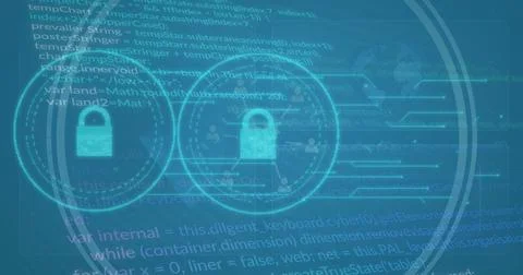 Image of padlock icons and data processing Stock Photos
