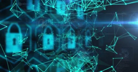 Image of padlock icons and data processing over circuit board Foto stock