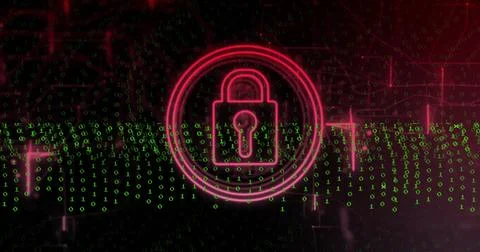 Image of padlock over binary coding 库存照片