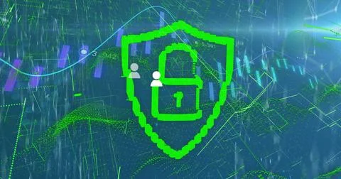 Image of padlock over data processing Stock Illustration