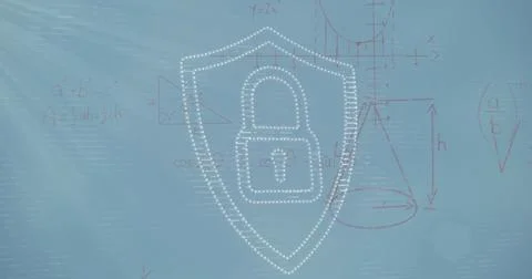 Image of padlock over data processing over over at padlock and microprocessor 写真素材