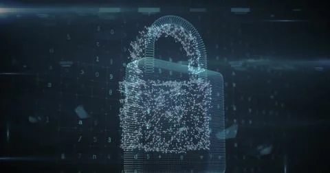 Image of padlock over data processing 스톡 사진