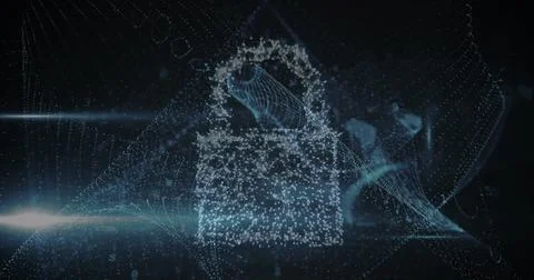 Image of padlock over data processing 스톡 사진