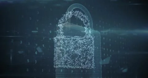 Image of padlock over data processing 스톡 사진